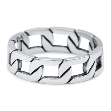 Link Chain Band Oxidized Solid 925 Sterling Silver Thumb Ring (6mm)